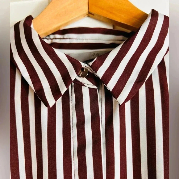 H&M soft, striped, button-up blouse with collar, Size 12, relaxed  fit, loose - Picture 3 of 10